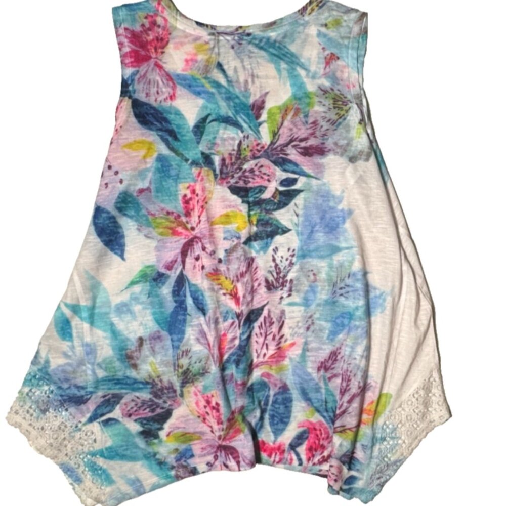 (XL) TIME & TRU Beautiful Floral Tank Top w/ Sparkling Studs and Bits of Lace - Picture 2 of 8